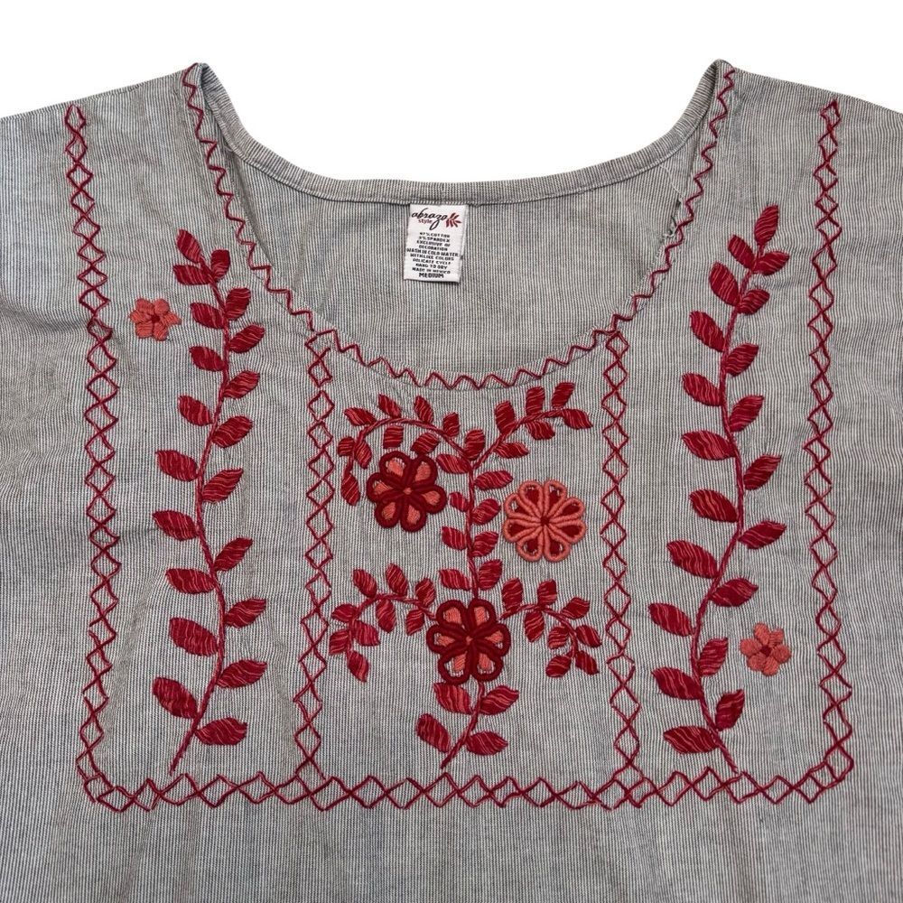 Embroidered Mexican Peasant Tunic Boho Bohemian Abrazo Style Size Medium - Picture 2 of 7